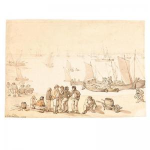 ROWLANDSON Thomas,sailors on the shore, with a fleet of ships in the,1800,Sotheby's 2006-01-25