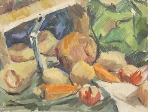 ROWLEY Owen 1902-1987,Parsnips and carrots on a table with green leaves ,Sworders GB 2022-02-13