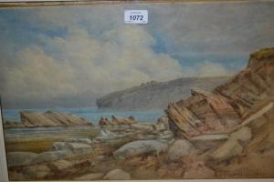 ROWSELL REV. T. NORMAN 1889-1928,coastal landscape with rocks to the fore,Lawrences of Bletchingley 2017-10-17