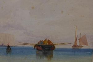 Roxby Beverly William,A rowing boat heading out to sea with a ship to ba,Criterion 2019-10-14