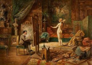 ROYER Charles 1862-1940,Le peintre et son modèle dans l\’atelier,1909,Horta BE 2020-06-22