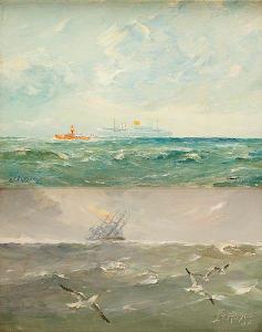 ROYON Louis 1882-1968,Un CMB croisant le bateau phare,Horta BE 2023-01-23