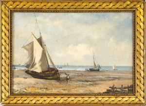 ROZIER Jules 1821-1882,Voiliers sur la plage animée,Cannes encheres, Appay-Debussy FR 2023-12-15