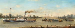 RUBELLI VON STURMFEST Ludwig 1841-1905,Tugboat TORONTÁL with Ships and Barges,1884,Palais Dorotheum 2023-12-12