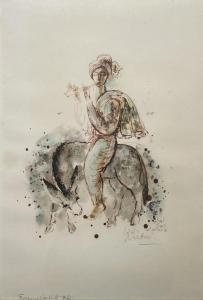 RUBIN Reuven 1893-1974,Flutist on a donkey,Montefiore IL 2024-03-05