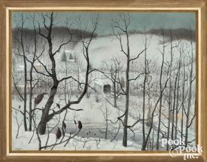 RUBINCAM Barclay 1920-1978,winter landscape titled 9:00pm at Harmony Hill,Pook & Pook US 2023-05-05