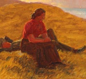 RUD PETERSEN Rudolf 1871-1961,A dune landscape with a young couple,1910,Bruun Rasmussen 2017-06-19