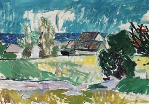 RUDE Olaf 1886-1957,Field landscape with houses,Bruun Rasmussen DK 2024-02-13