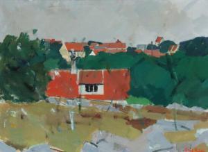 RUDE Olaf 1886-1957,View of red rooftops, Allinge, Bornholm,Bruun Rasmussen DK 2017-10-10