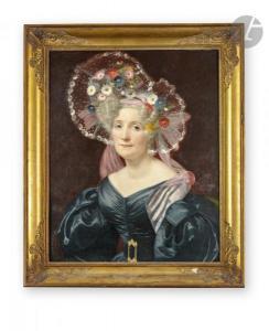 RUDE Sophie, nee Fremiet 1797-1867,Portrait de femme à la coiffe de fleurs,Ader FR 2021-06-15
