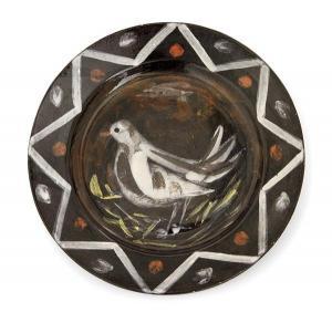 RUELLAND Jacques and Dani,Plat circulaire en faïence à décor d'un oiseau,1954,Tajan FR 2016-07-06