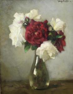 RUETER Georg 1875-1966,Glazen vaas met rode en witte rozen,Venduehuis NL 2022-10-11