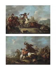 RUGENDAS Georg Phillip II,A cavalry skirmish with a village on a hill beyond,Christie's 2012-12-11