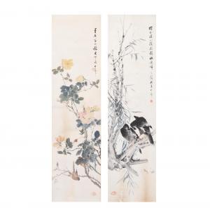 RUHU Zhao,Two Paintings of Bird and Flowers,Bonhams GB 2022-09-08