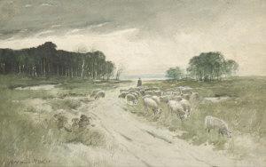 Ruiter Herman 1900-2000,Shepherd with flock in forest landscape,Adams IE 2008-02-26
