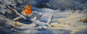 RUMARY Martin,Robin seated on a branch in a winter landscape,Clevedon Salerooms GB 2020-01-09