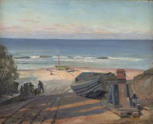 RUMPEL Karl 1867-1939,Fischer mit Booten am Strand von Usedom,1927,Galerie Bassenge DE 2023-06-08