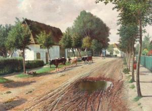 RUMPEL Karl 1867-1939,Village with cows,1919,Bruun Rasmussen DK 2020-01-27