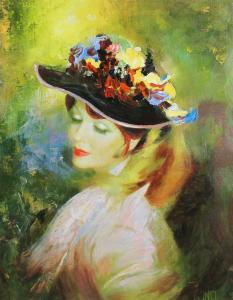 RUNCI Edward 1920-1985,PORTRAIT OF A LADY WITH A FLOWER HAT,Potomack US 2018-01-27