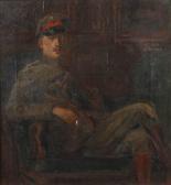 RUNZE Wilhelm 1887-1972,Soldatenbildnis leger auf einem Sessel sitzender,1915,Mehlis DE 2016-11-17