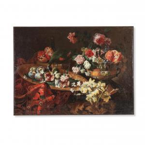 RUOPPOLO Giovan Battista 1629-1693,Nature morte aux fleurs, un tapis, et un p,Cornette de Saint Cyr 2025-04-09