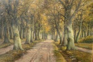 RUPPRECHT Wilhelm Hugo 1881-1970,Tree-lined Country Road with Figure Walking,Burchard US 2020-11-15