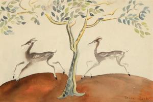 RUSH Olive 1873-1966,Two Deer and Tree,Santa Fe Art Auction US 2022-06-24