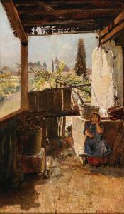 RUSS Robert 1847-1922,A Girl Standing by the Laundry Corner, South Tyrol,Palais Dorotheum 2023-10-24