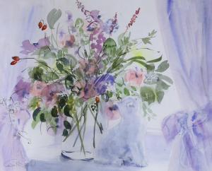 RUSSELL Celia 1943,Kitten beside a vase of flowers,Gorringes GB 2023-01-16