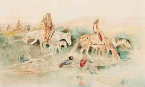 RUSSELL Charles 1852-1910,Indian Women Crossing Stream 1894,1894,Scottsdale Art Auction 2017-04-08