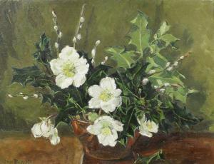 RUSSELL ENA 1906-1997,Still life - Holly and Christmas roses,Canterbury Auction GB 2013-10-08