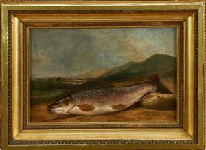 RUSSELL John 1869-1918,a specimen rainbow trout on a bank,Reeman Dansie GB 2020-02-11