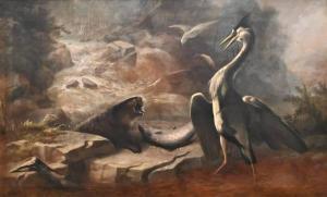 RUSSELL John Bucknell 1819-1893,otter challenging crane for a salmon,Nadeau US 2022-10-22