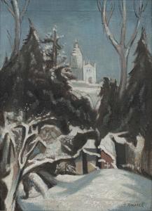 RUSSELL Robert 1902-1986,Winter Scene with Church in the Distance,Strauss Co. ZA 2023-10-09