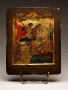RUSSIAN SCHOOL,A Russian icon of St. George and the Dragon,John Moran Auctioneers US 2010-03-16