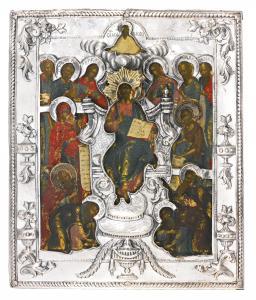 RUSSIAN SCHOOL,Christ shown at center flanked by the Mother of Go,Sotheby's GB 2015-10-14