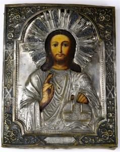 RUSSIAN SCHOOL,depicting Christ and having a silvered oklad,Clars Auction Gallery US 2018-08-12