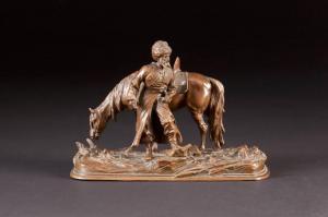 RUSSIAN SCHOOL,FIGURE SHOWING A COSSACK AND HIS HORSE,c.1900,Hargesheimer Kunstauktionen 2016-04-16