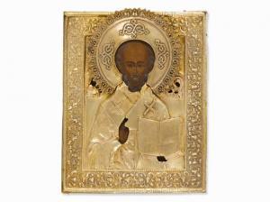 RUSSIAN SCHOOL,Icon of Saint Nicholas,1867,Auctionata DE 2015-09-15