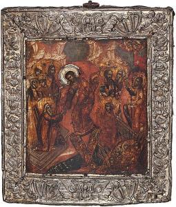 RUSSIAN SCHOOL,ICON OF THE DESCENT INTO HELL OF CHRIST WITH BASMA,Shapiro Auctions US 2013-05-18