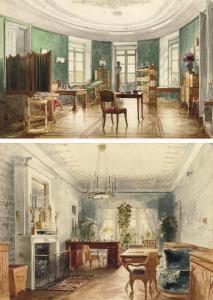 RUSSIAN SCHOOL,Interior with a garden view; and Interior of an oval room,Christie's GB 2007-11-28