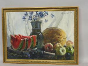 RUSSIAN SCHOOL,moderne Nature au vase de fleurs et fruits,1992,Auxerre Enchères FR 2013-06-16