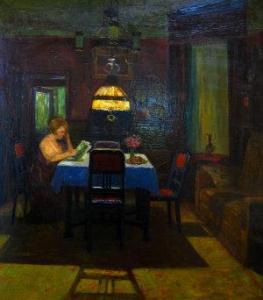 RUSSO Alfred 1868,Figures in an interior by lamplight,1931,Rosebery's GB 2009-09-08