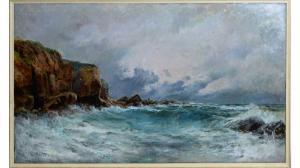 RUTHERFORD Charles 1800-1900,Crashing Waves and Rocks,1906,Anderson & Garland GB 2023-02-23