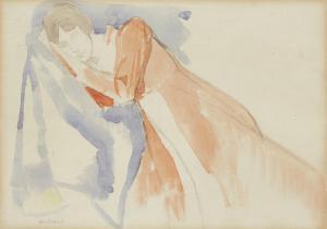 RUTHERSTON Albert 1881-1953,Resting lady in red coat,Rosebery's GB 2023-11-29