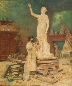 RUYSBROEK P,Le sculpteur Jespers dans son atelier,19 th century,Brussels Art Auction 2016-06-14