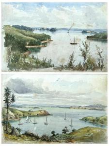 RYAN Thomas Darby 1864-1927,Matiatia Bay, Waikeke Island and Kawakawa,1889,International Art Centre 2023-08-22