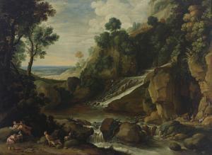 Ryckaert Marten 1587-1631,A rocky landscape with a waterfall, nymphs, and sa,Christie's 2024-01-31
