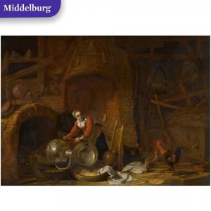 RYCKHALS Frans, François,Kitchen interior with a woman scouring pots and pa,Sotheby's 2021-03-24