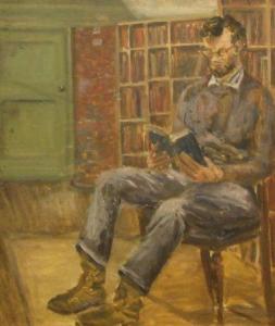 RYLAND Irene 1910-1951,Figure Seated Reading a Book in a Library,Keys GB 2011-02-11